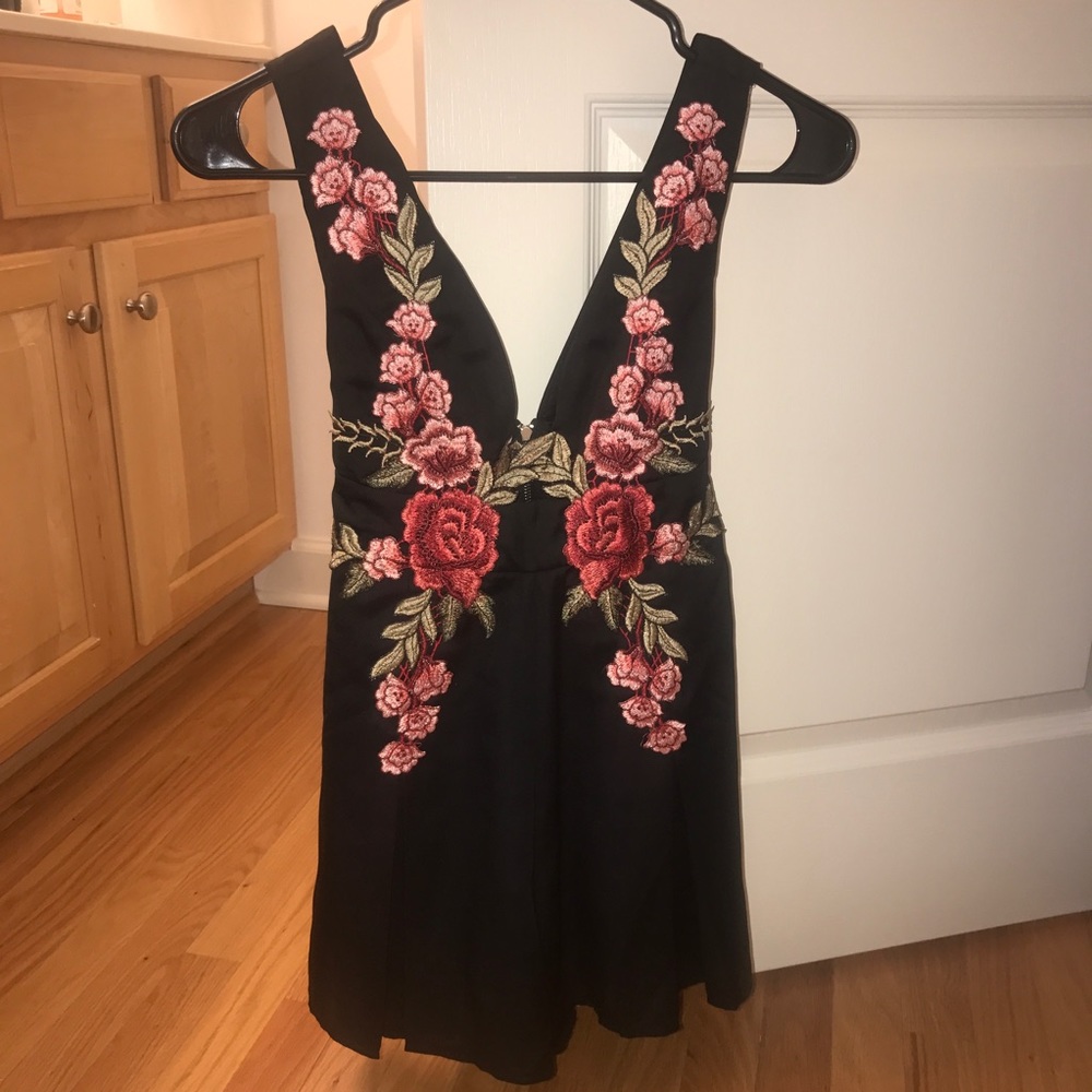 Black Floral Embroidered Playsuit Romper